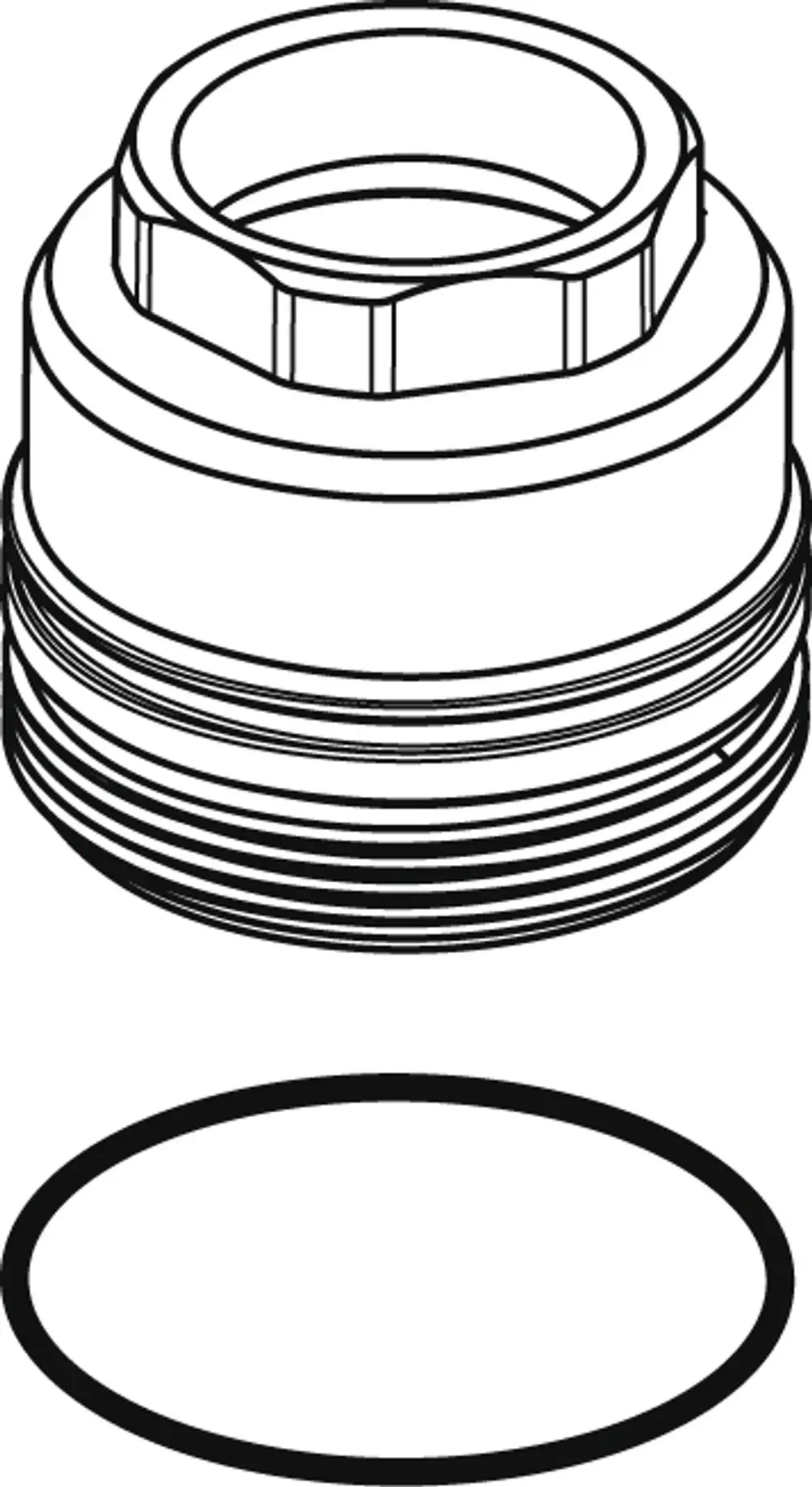 Schraube von Ideal Standard mit einem gewindeförmigen Körper und einem mehrzackigen Kopf, dargestellt in einer schematischen Ansicht mit einem Dichtungsring darunter.